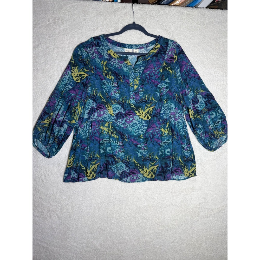 Westbound Woman Blouse Women 1X Teal Purple Excellent Abstract‎ Rayon Boho Top